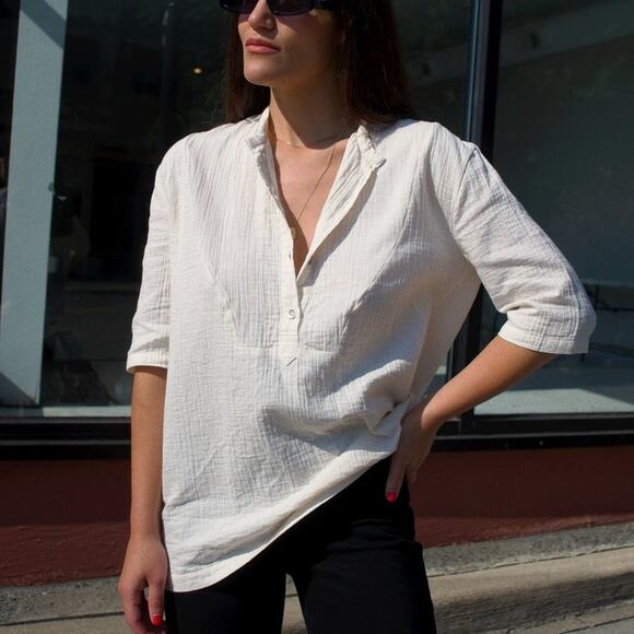 Atelier Delphine April Top Half Sleeve Kinari Ivory Cotton Gauze Large NWOT $210 - Picture 5 of 15